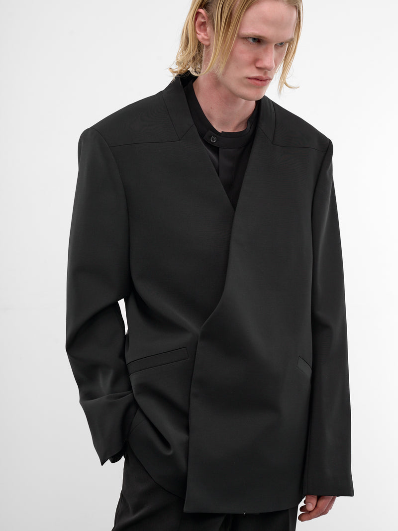 Black Wool Lapelless Blazer (ESSS26JA02244-BLACK)