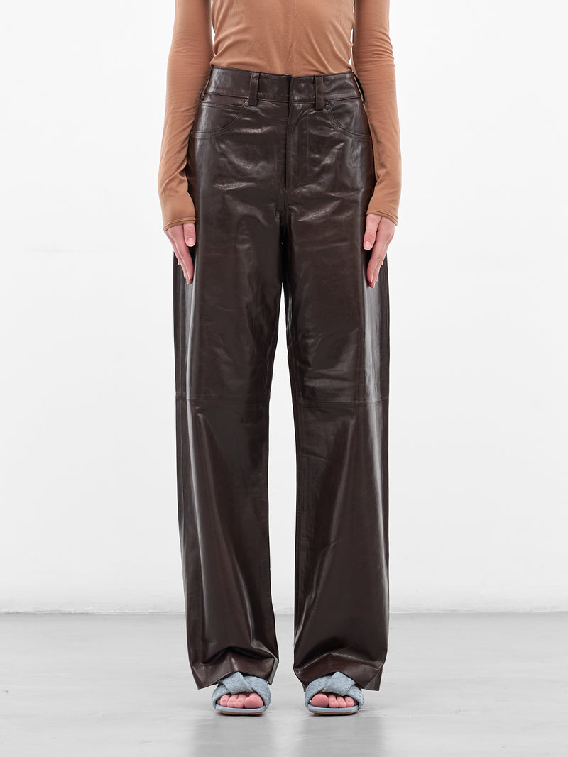 Dark Brown Leather Straight Trousers (ESU-S25-13007-DB-DARK-BROWN)