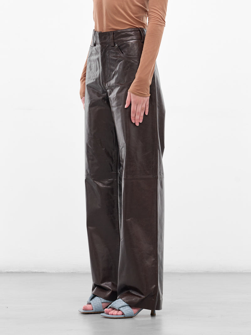 Dark Brown Leather Straight Trousers (ESU-S25-13007-DB-DARK-BROWN)