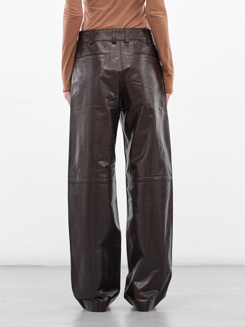 Dark Brown Leather Straight Trousers (ESU-S25-13007-DB-DARK-BROWN)