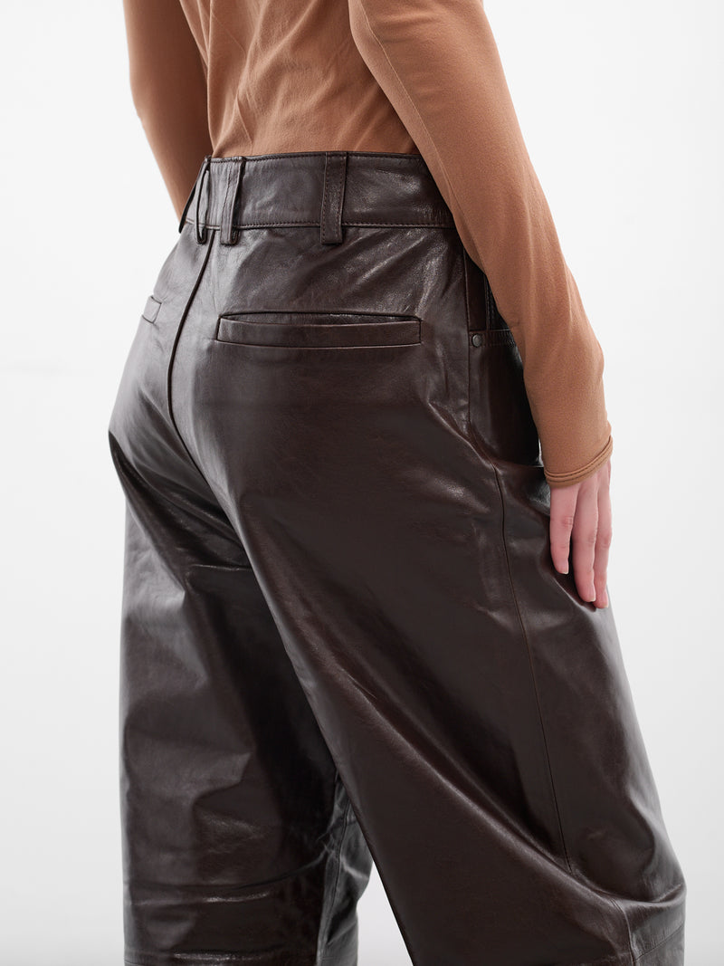 Dark Brown Leather Straight Trousers (ESU-S25-13007-DB-DARK-BROWN)