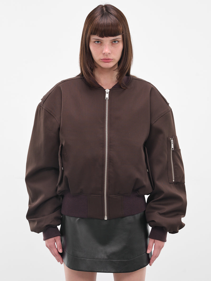 Brown Broad Cropped Bomber Jacket (ESU-W25-1048-DB-DARK-BROWN)