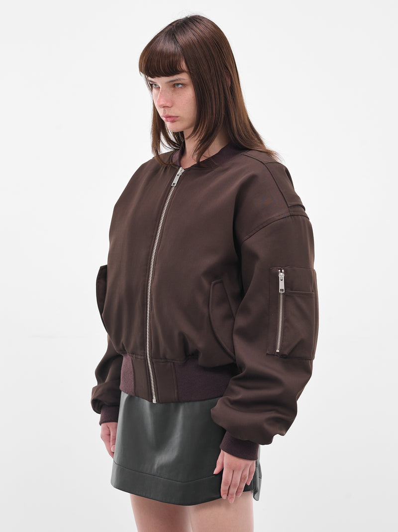 Brown Broad Cropped Bomber Jacket (ESU-W25-1048-DB-DARK-BROWN)