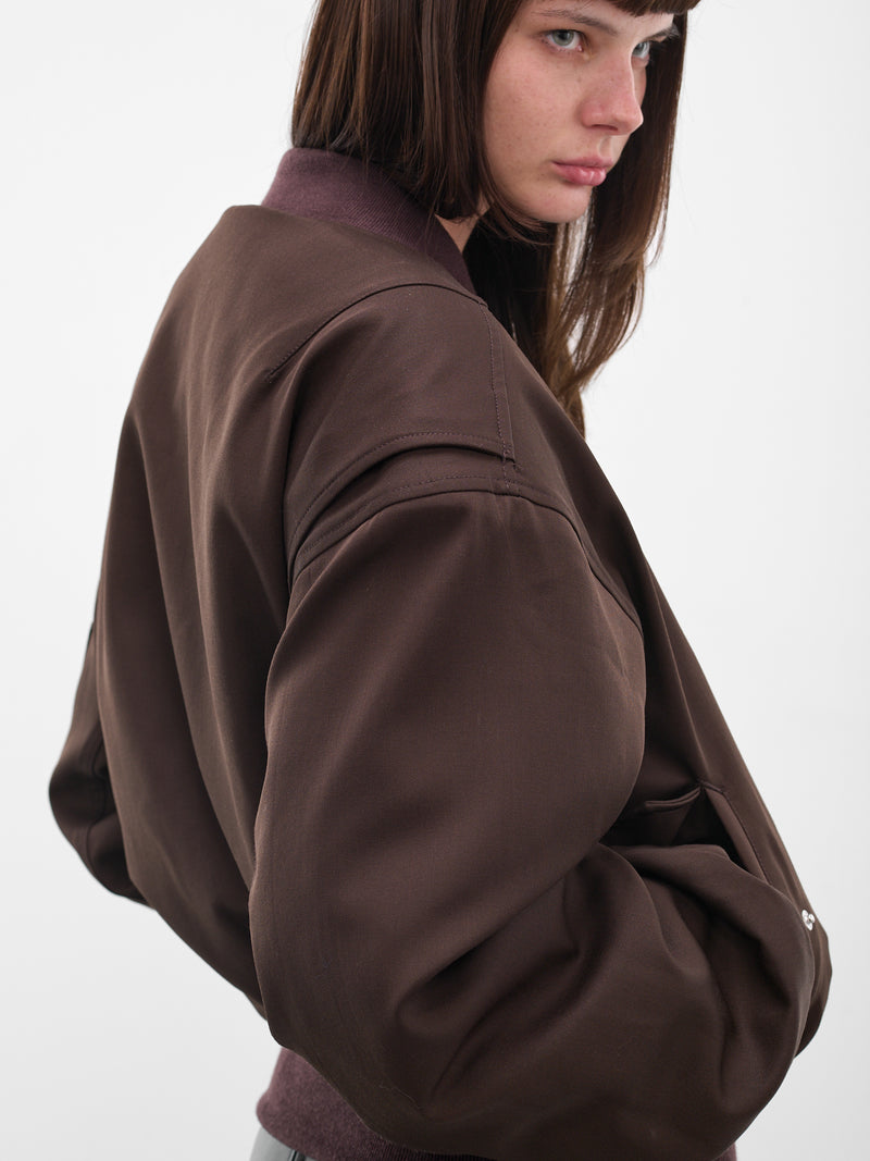 Brown Broad Cropped Bomber Jacket (ESU-W25-1048-DB-DARK-BROWN)
