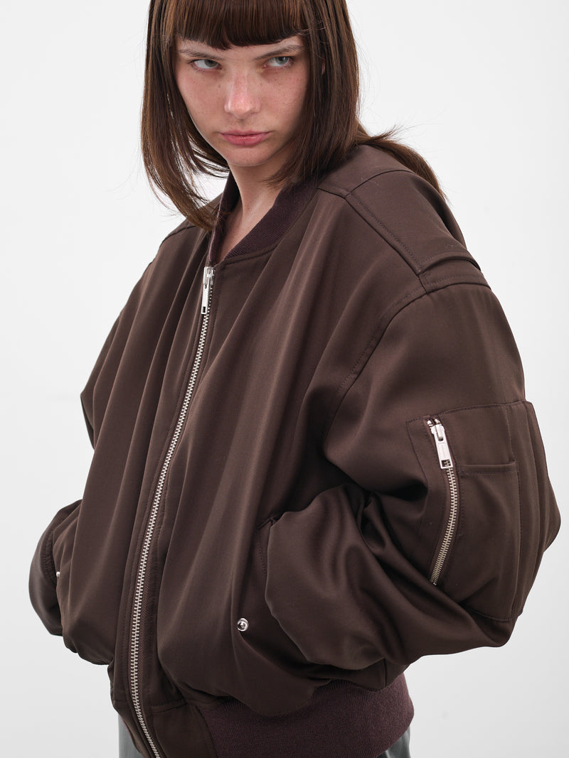 Brown Broad Cropped Bomber Jacket (ESU-W25-1048-DB-DARK-BROWN)