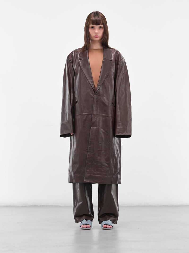 Brown Oversized Leather Coat (ESU-W25-13024-DB-DARK-BROWN)