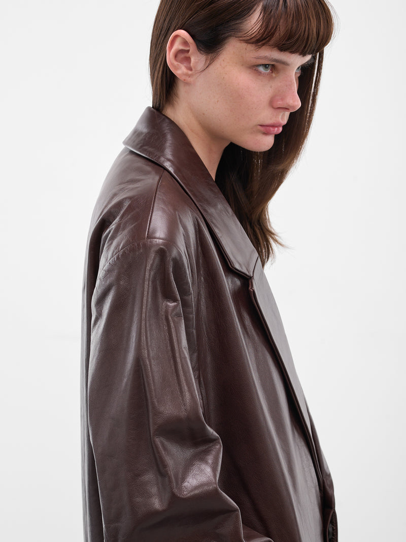 Brown Oversized Leather Coat (ESU-W25-13024-DB-DARK-BROWN)