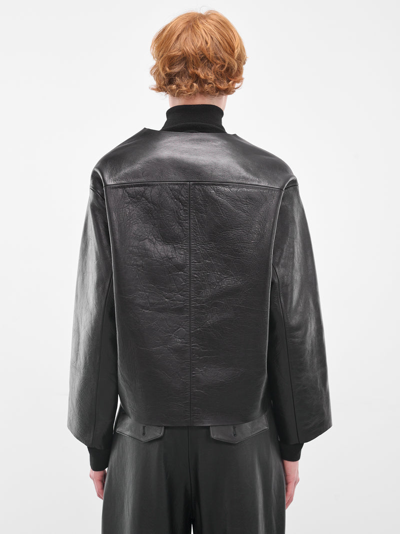 Black Minimalist Leather Boxy Jacket (ESU-W25-13025-BL-BLACK)