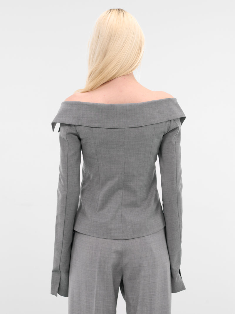 Gray Off-Shoulder Wool Evelyn Blazer (EVELYN-BLAZER-LIGHT-GREY)
