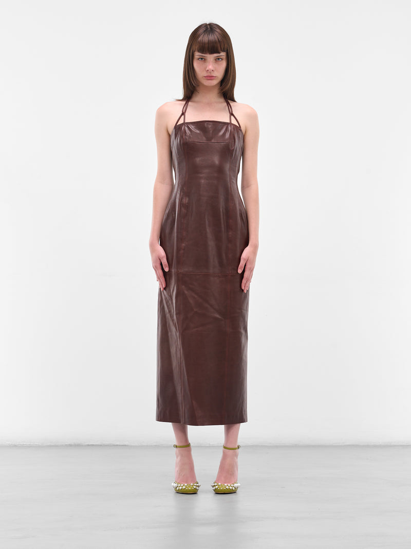 Brown Paneled Leather Sentinel Dress (F25DL1-THE-SENTINEL-MASAI)