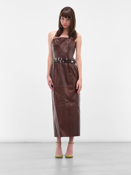 PETAR PETROV | H.Lorenzo|Brown Paneled Leather Sentinel Dress (F25DL1-THE-SENTINEL-MASAI)