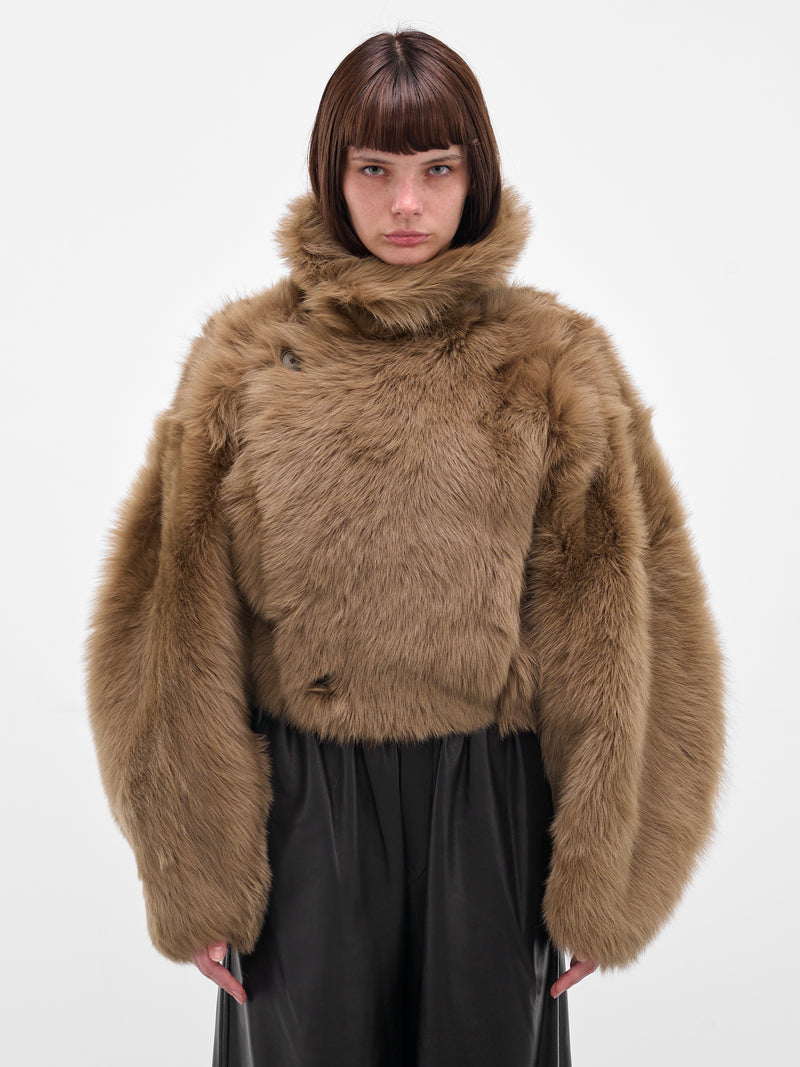 Brown Nebula Oversized Shearling Jacket (F25FM5-NEBULA-KHAKI-GREEN)