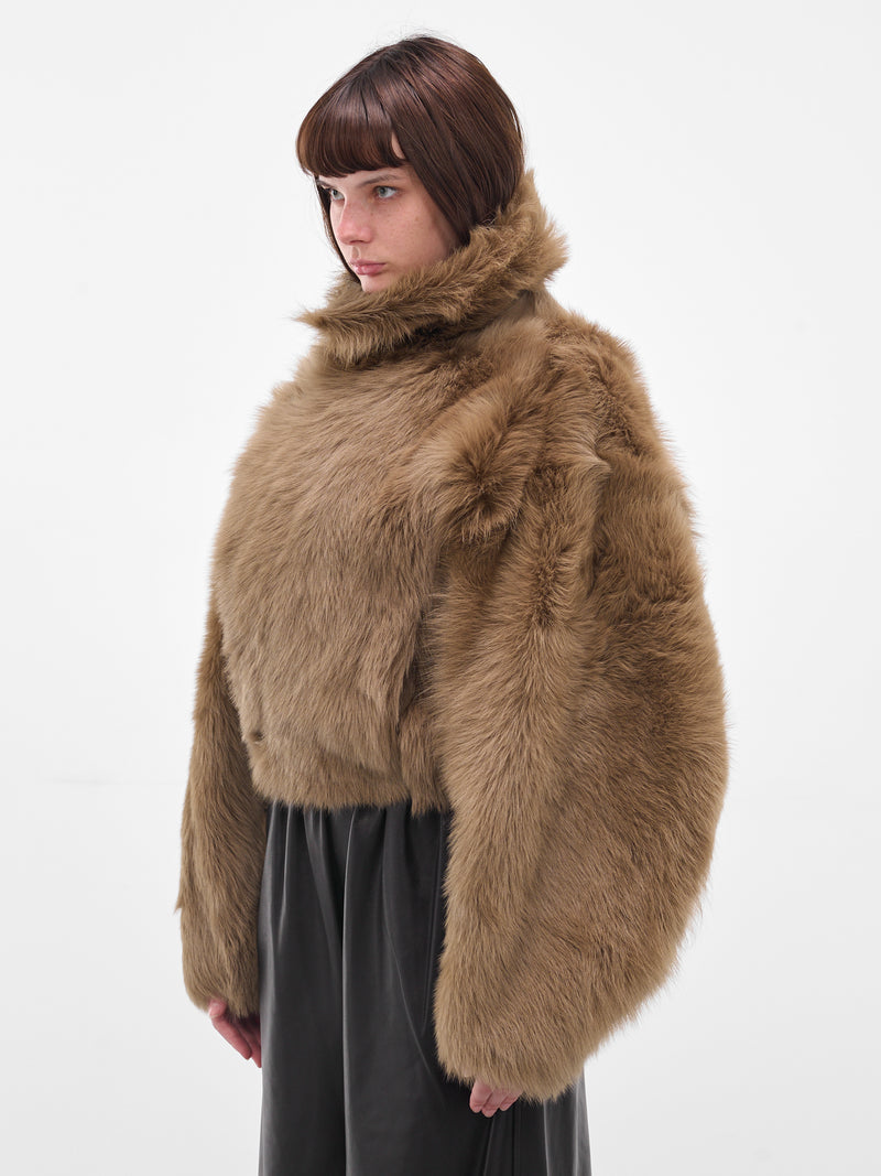 Brown Nebula Oversized Shearling Jacket (F25FM5-NEBULA-KHAKI-GREEN)