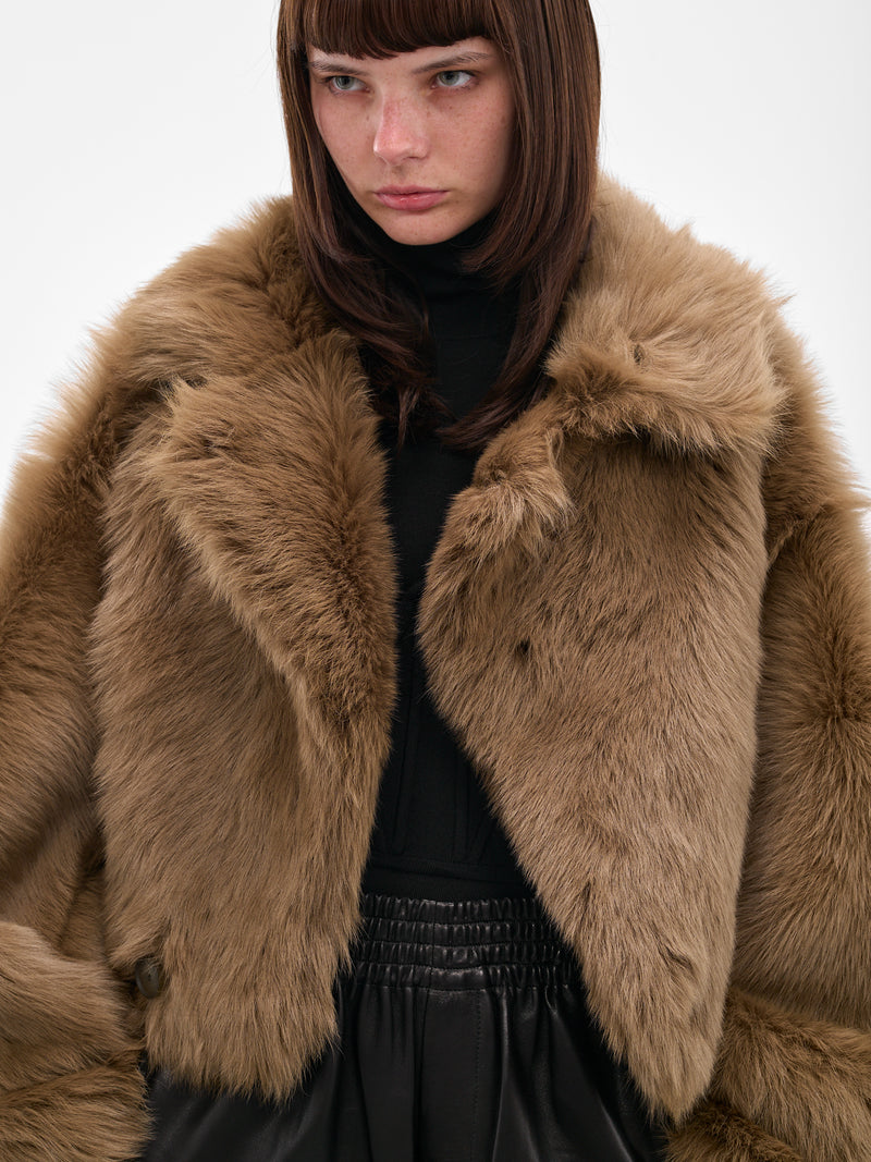 Brown Nebula Oversized Shearling Jacket (F25FM5-NEBULA-KHAKI-GREEN)