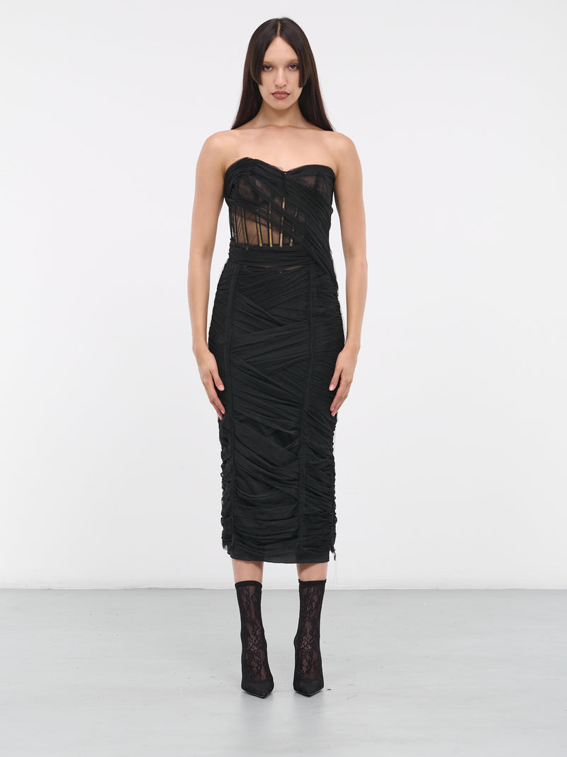 Tulle Corset Midi Dress (F6DJYT-HLUAC-N0000-BLACK)