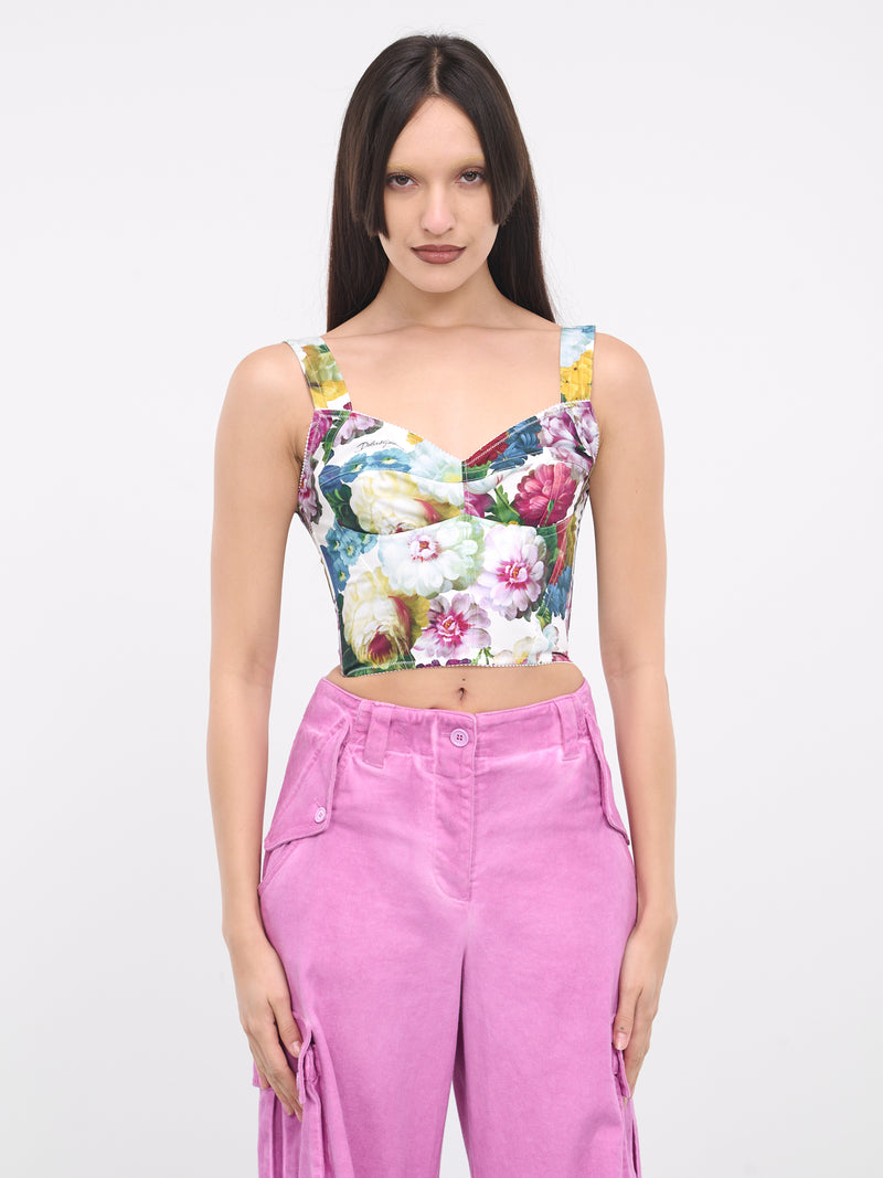 Nocturnal Flower Corset Top (F7W98T-HS5Q2-HA4YF-WHITE-PRINT)