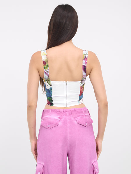 DOLCE & GABBANA オハサイスタフルフレストコト 【関税込】 Nocturnal Flower Corset Top (F7W98T-HS5Q2-HA4YF-WHITE-PRINT)