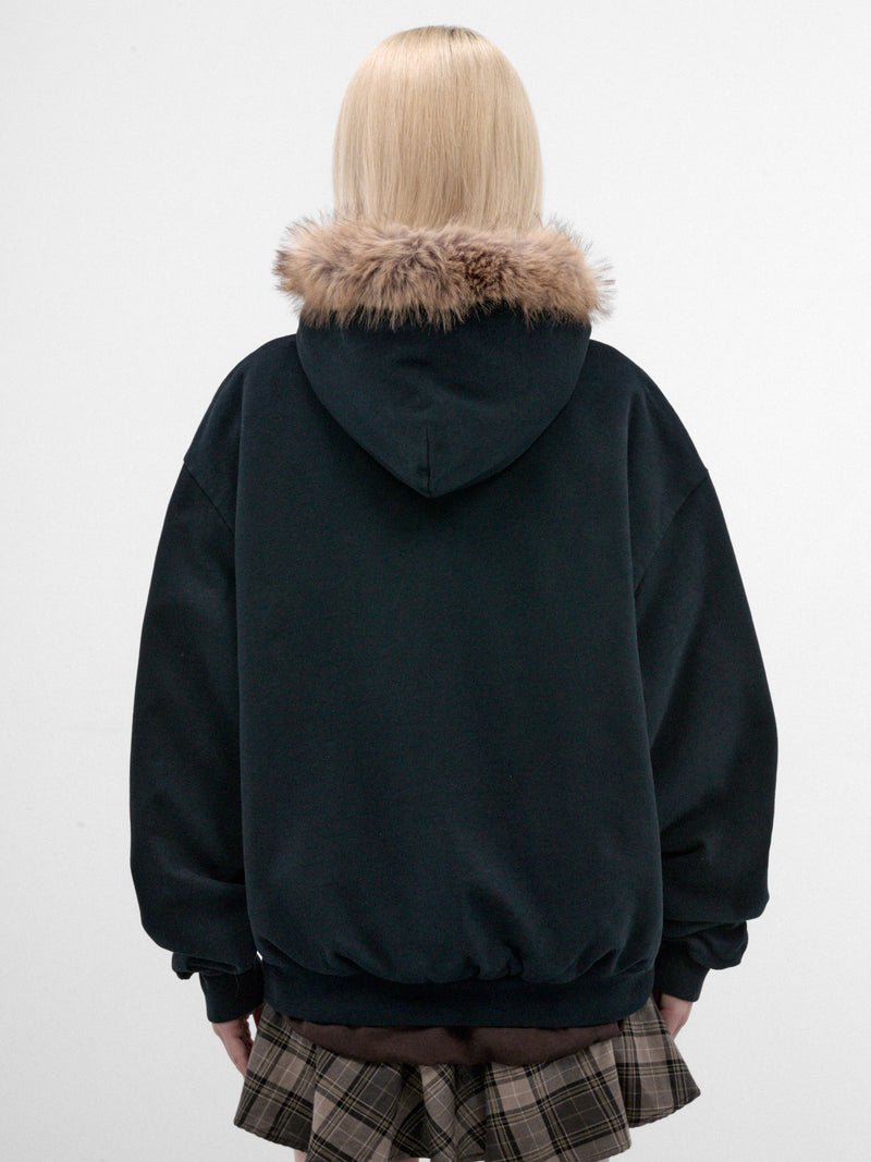 Navy Faux Fur Zip Hoodie (FA-WN-SWEA000005-DARK-NAVY)