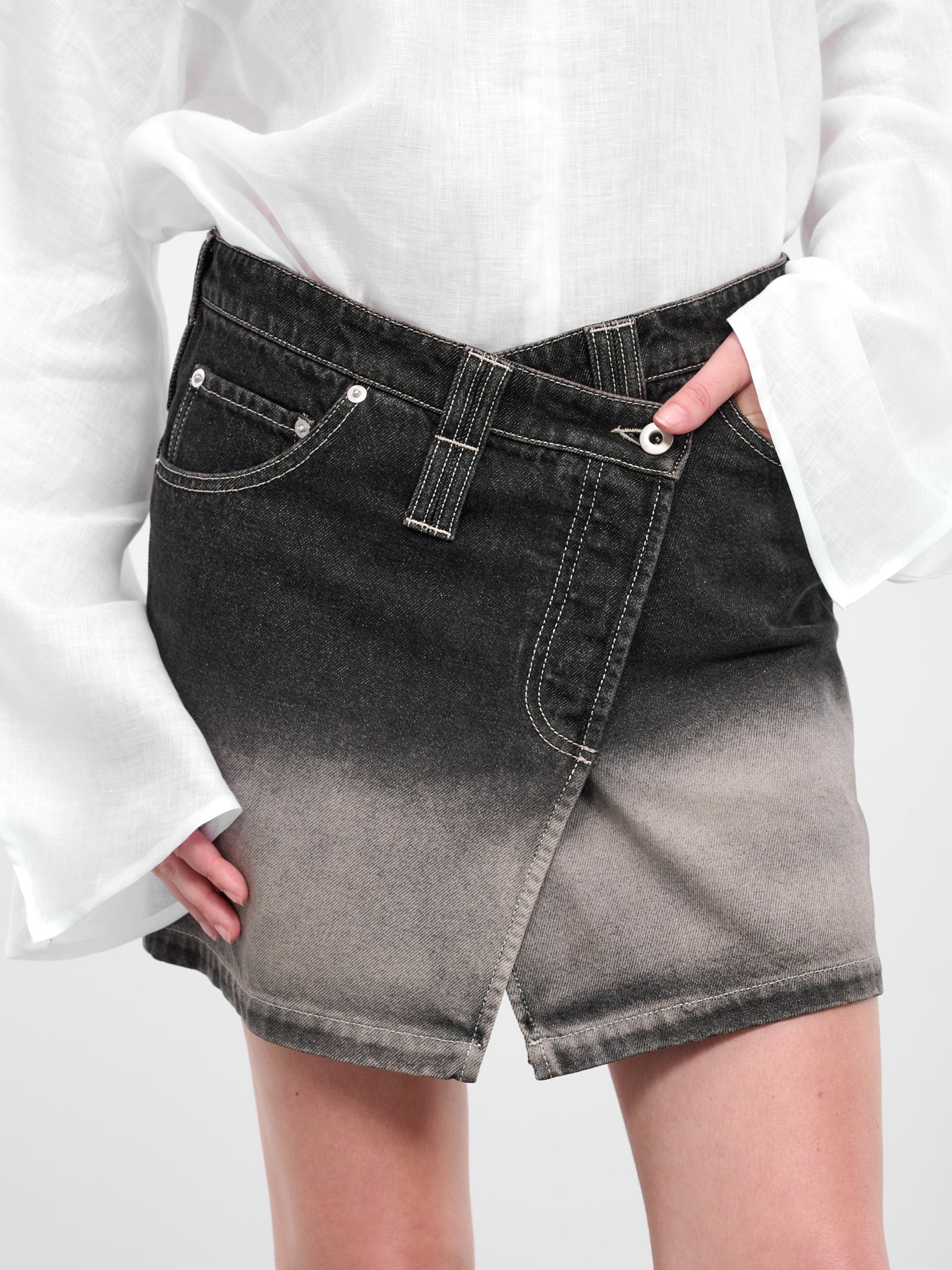 Shaded Asymmetric Denim Skirt (FCS4-SK01-02-BLACK-OMBRA-SHADE)