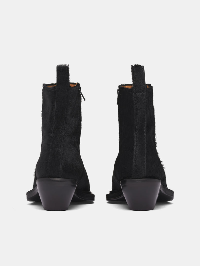 Black Cow Fur Ankle Boots (FEGLMANKB09023-BLACK)