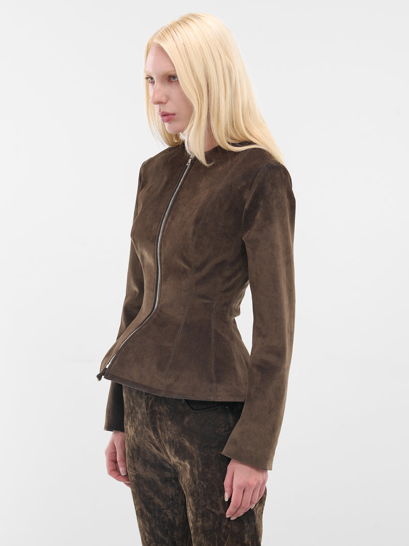 Brown Denim Sculpted Zip Jacket (FFFW25OW05-GREEN)