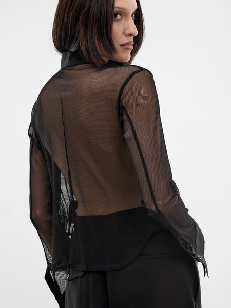 Hella tulle embroidery shirt ブラック Black Net Tulle Button-Up Shirt (FK-B61-900-1BLACK)