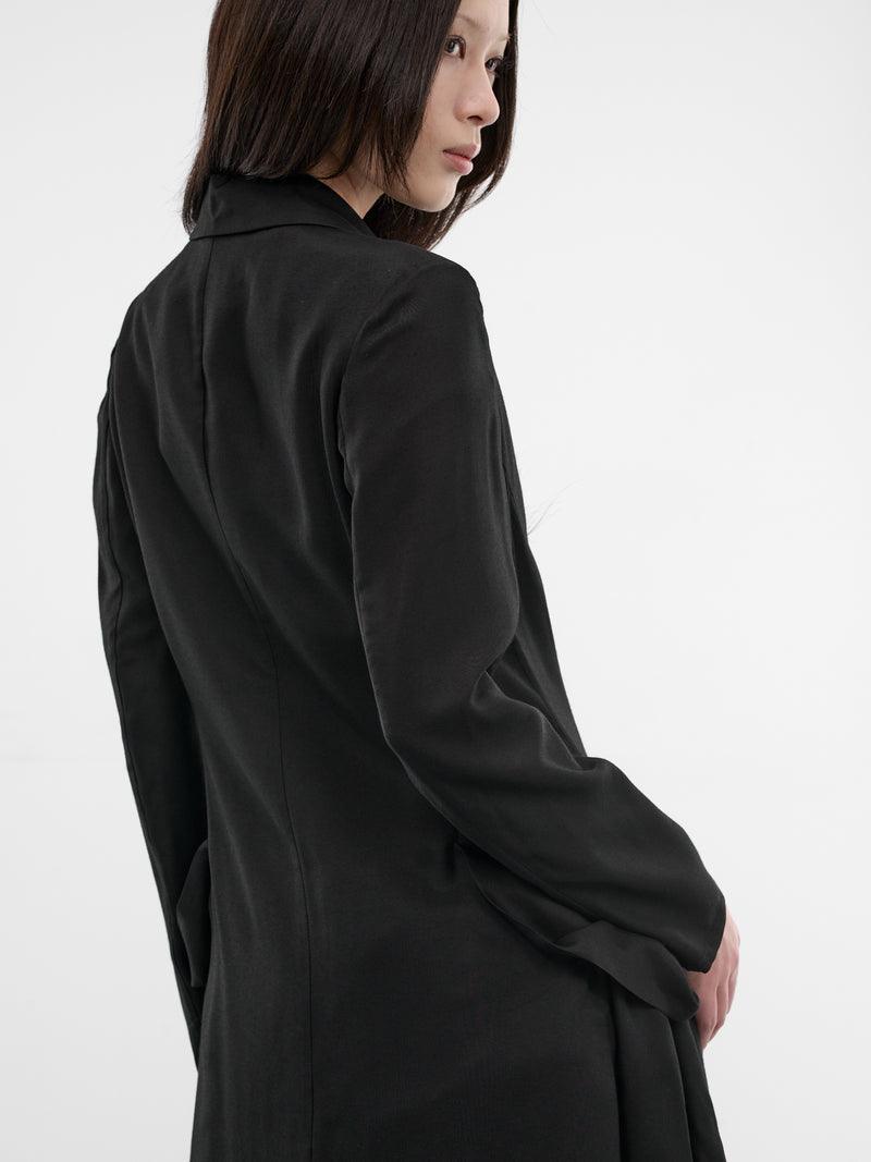 Black Side Gathered Overcoat Dress (FK-D81-207-1-BLACK)