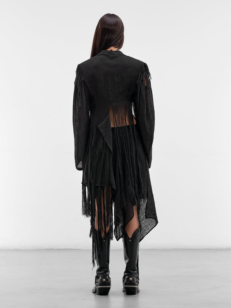 Black Linen Fringe Blazer (FK-J02-307-1-BLACK)