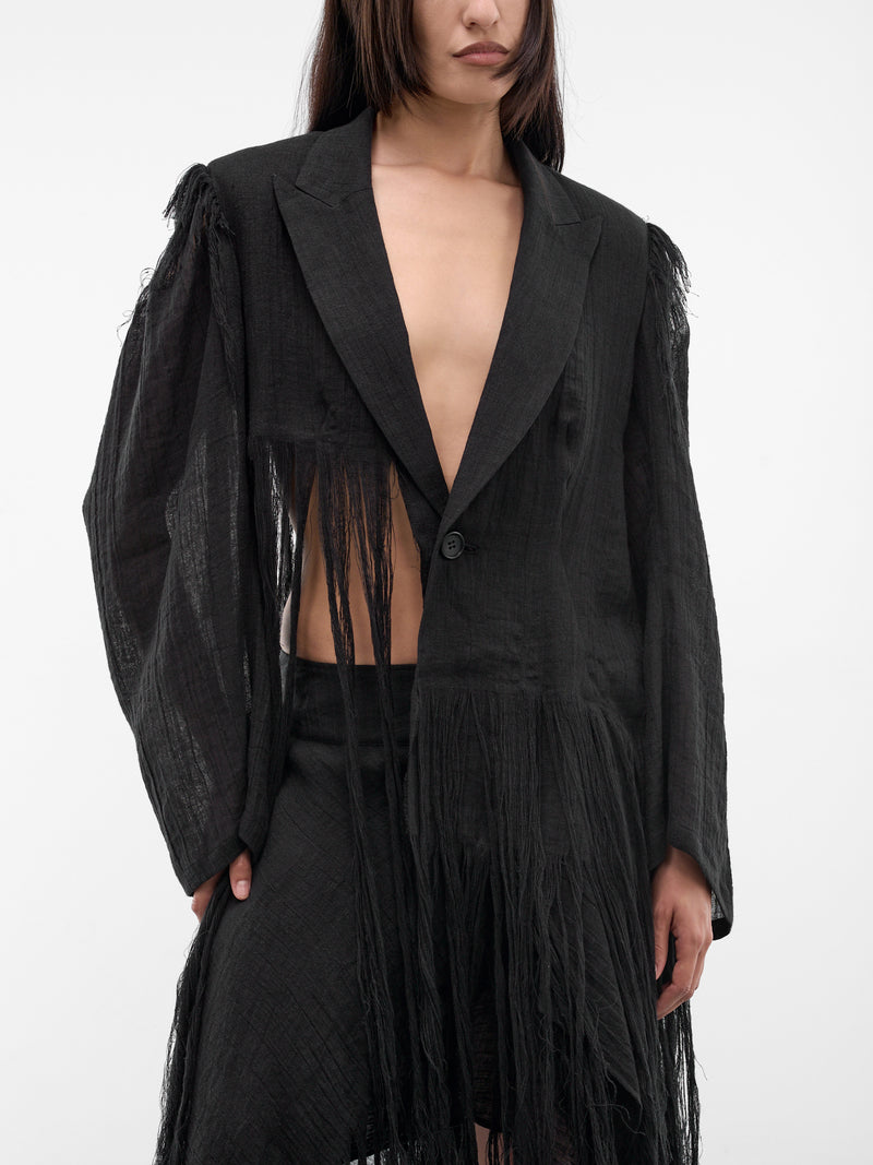 Black Linen Fringe Blazer (FK-J02-307-1-BLACK)