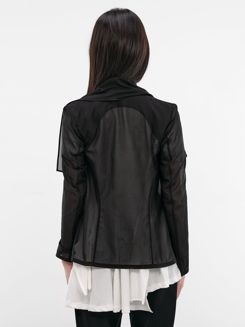 Black Crepe Sheer Draped Jacket (FK-J82-003-1-BLACK)