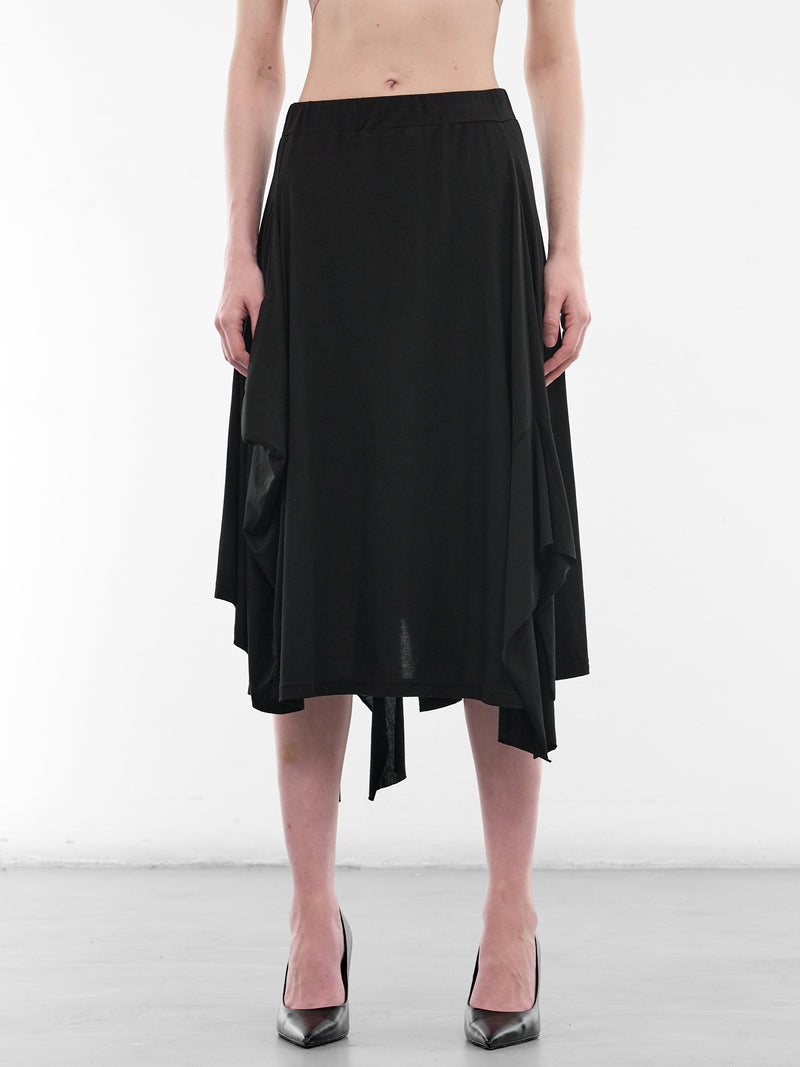 Black Asymmetric Draped Midi Skirt (FK-T05-071-1-BLACK)