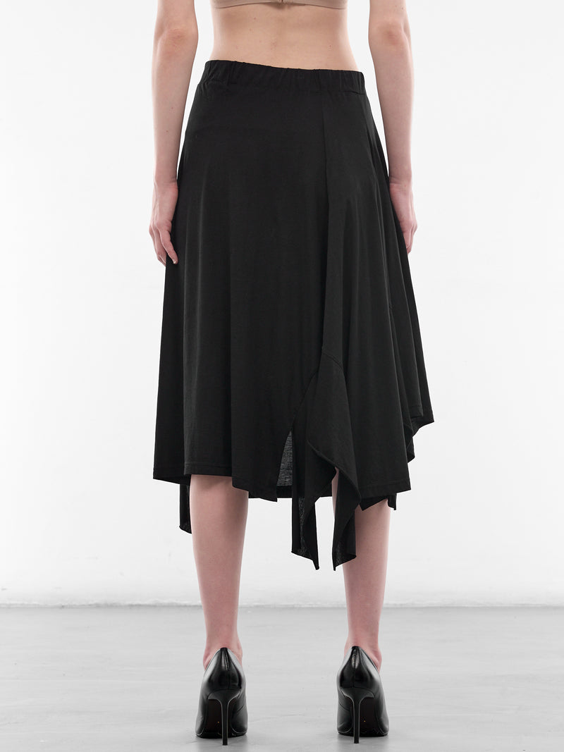 Black Asymmetric Draped Midi Skirt (FK-T05-071-1-BLACK)
