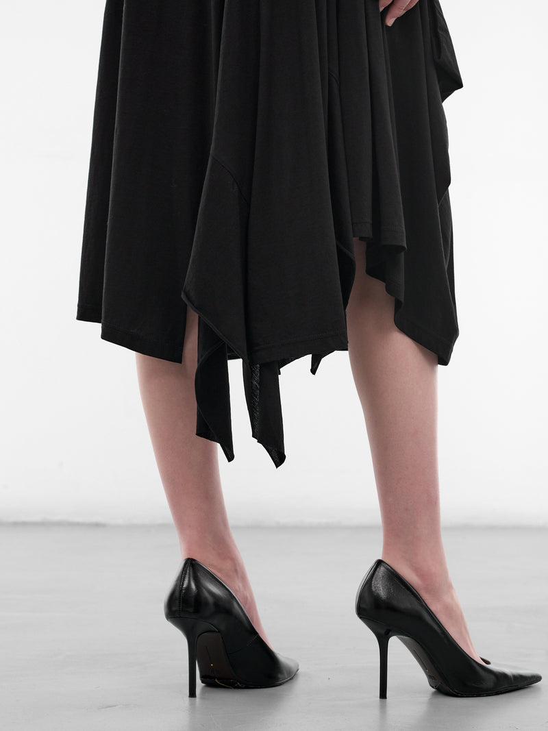 Black Asymmetric Draped Midi Skirt (FK-T05-071-1-BLACK)