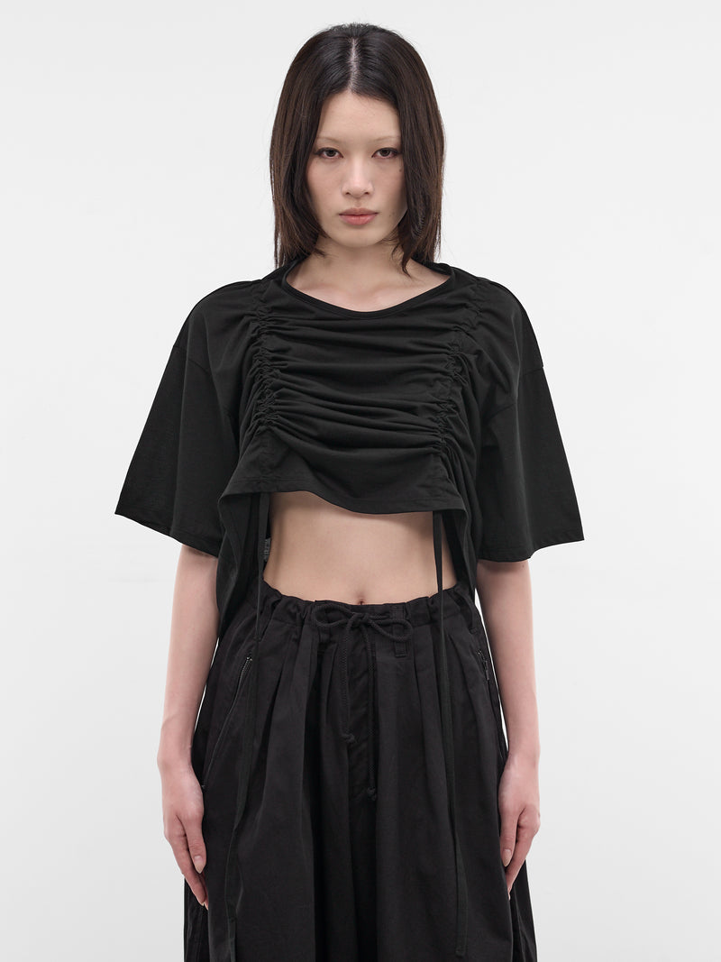 Black Gathered Front Crop Tee (FK-T33-078-1-BLACK)