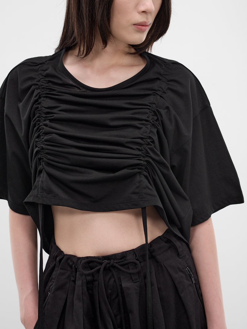 Black Gathered Front Crop Tee (FK-T33-078-1-BLACK)