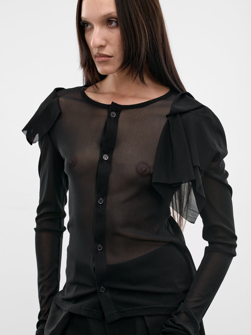 Black Sheer Draped Shoulder Cardigan (FK-T79-982-2-BLACK)