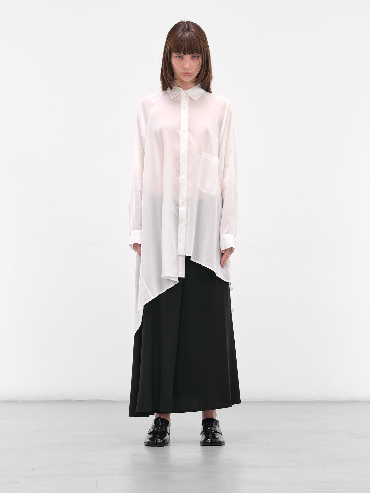 White Raglan Draped Asymmetric Shirt (FL-B61-200-1-OFF-WHITE)