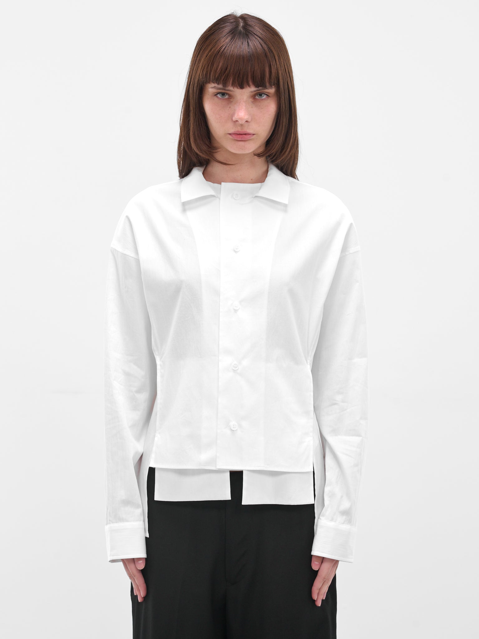 White Paneled Broadcloth Cotton Blouse (FL-B66-004-1-OFF-WHITE)