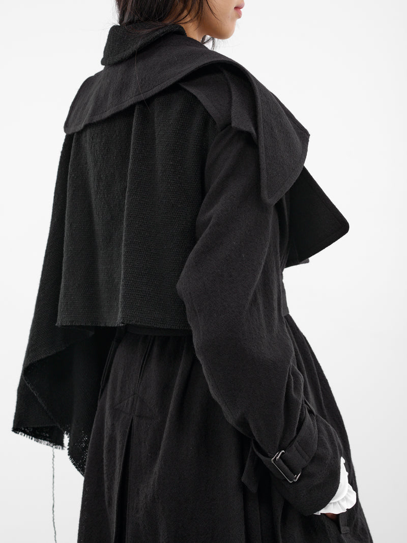 Black Wool Deconstructed Trench Coat (FL-C12-840-BLACK)