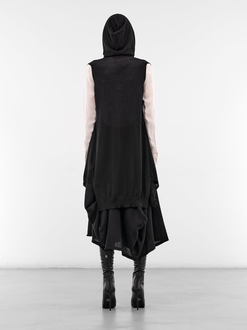 Black Wool Knit Hooded Vest (FL-K27-197-BLACK)