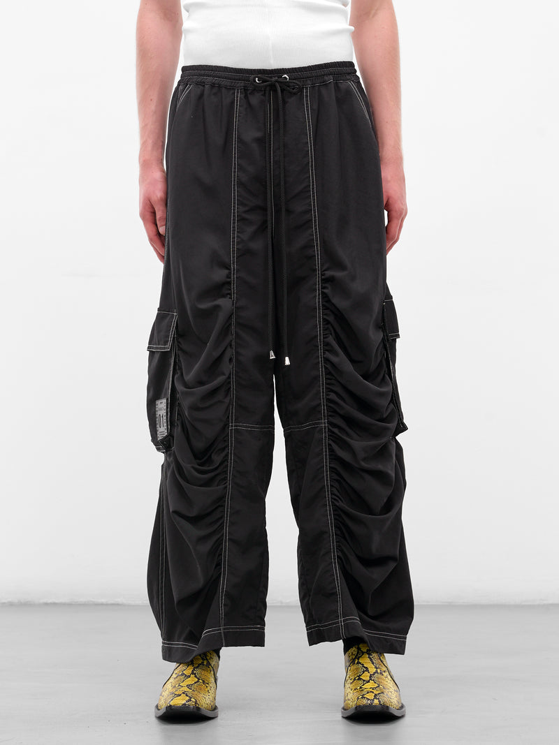 Black Nylon Ruched Cargo Pants (FLAW25MWCRGPT-BLACK)