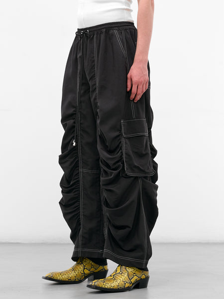 Black Nylon Ruched Cargo Pants (FLAW25MWCRGPT-BLACK)