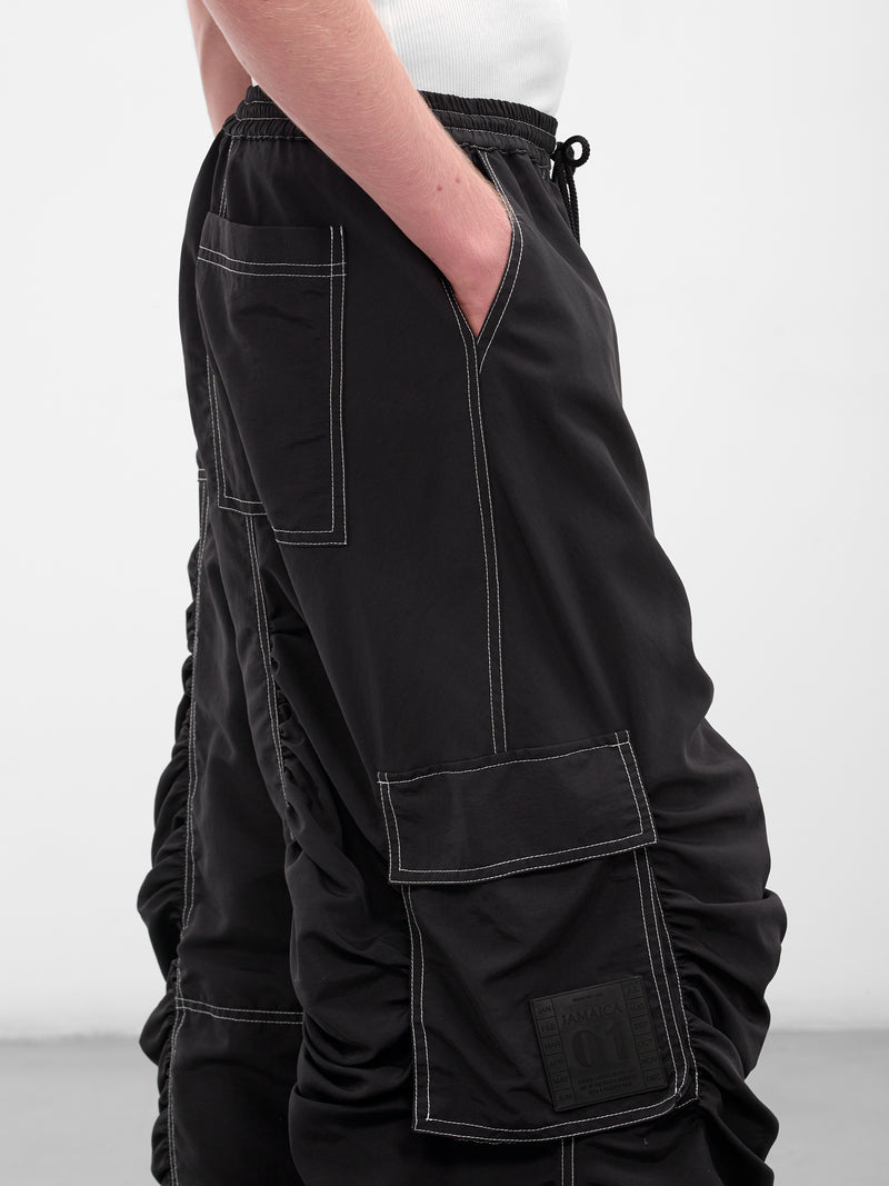 Black Nylon Ruched Cargo Pants (FLAW25MWCRGPT-BLACK)