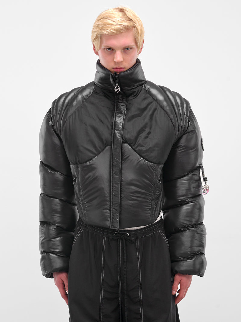 Black Moire Nylon Puffer Jacket (FLAW25MWMRJCKT-BLACK)