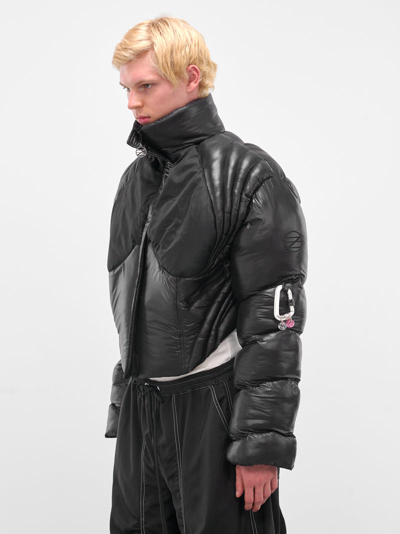 Black Moire Nylon Puffer Jacket (FLAW25MWMRJCKT-BLACK)