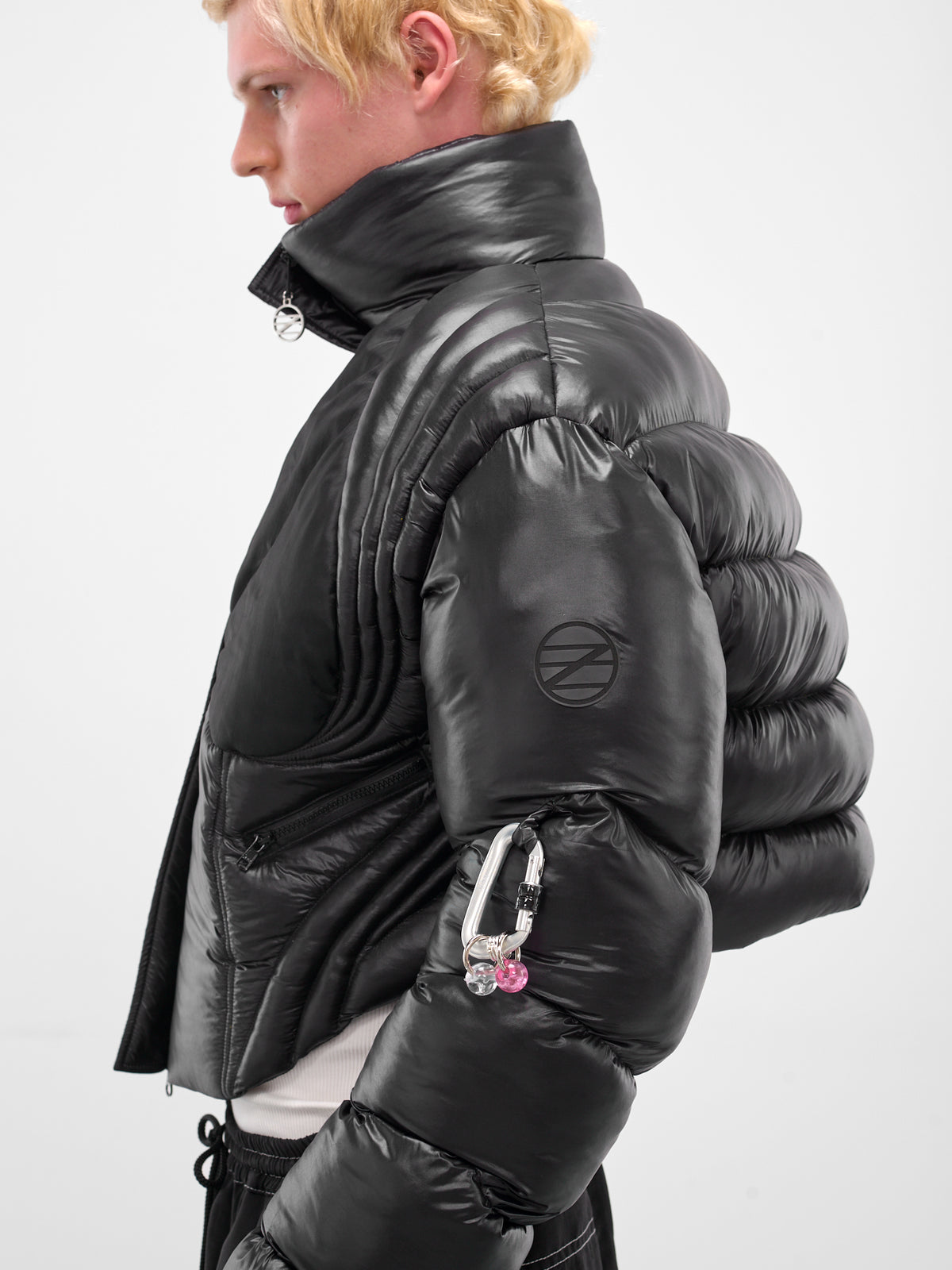 Black Moire Nylon Puffer Jacket (FLAW25MWMRJCKT-BLACK)