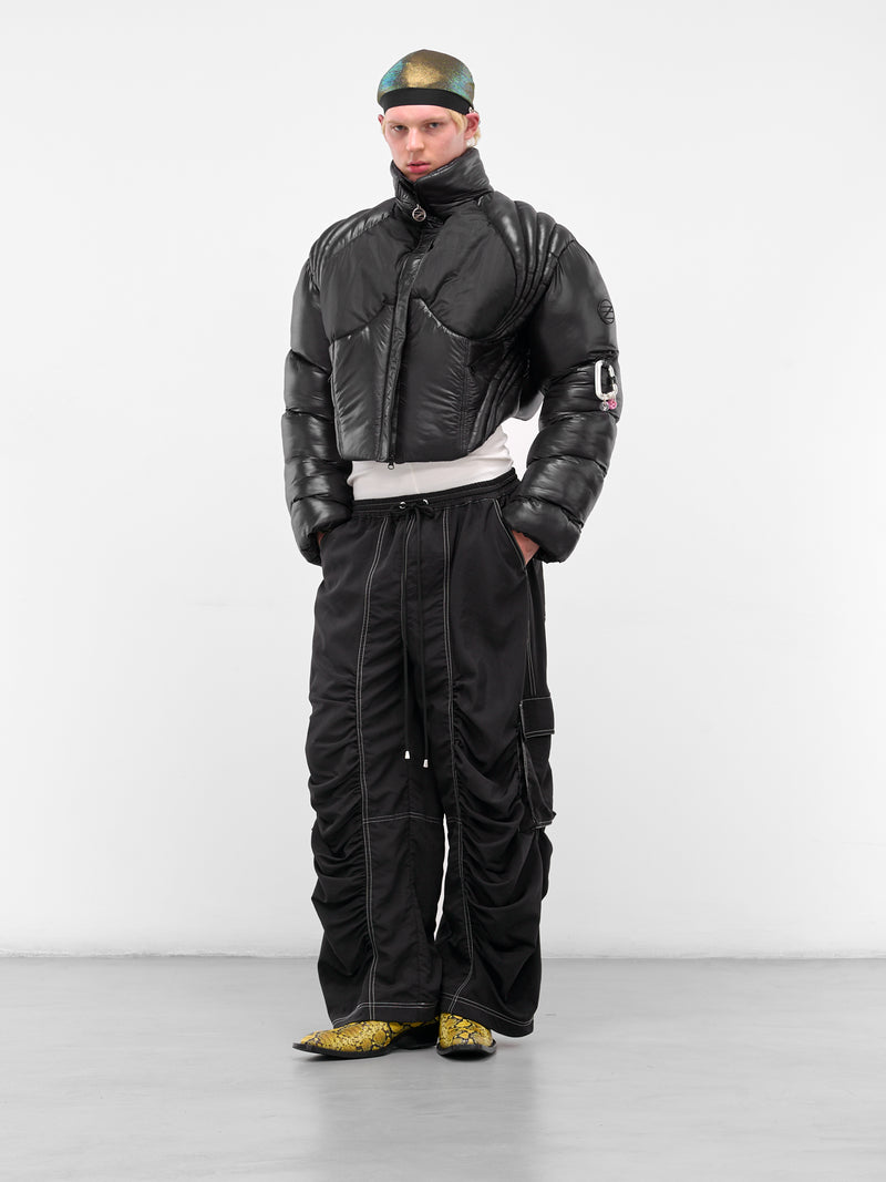 Black Nylon Ruched Cargo Pants (FLAW25MWCRGPT-BLACK)