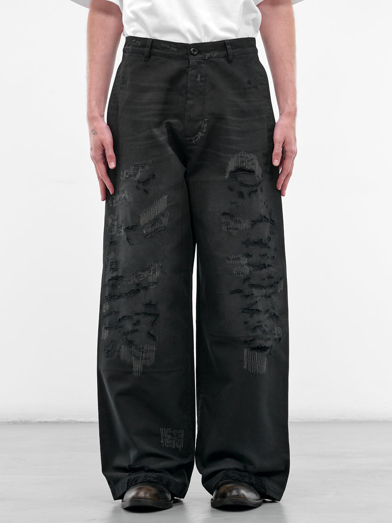 Black Baggy Mended Twill Pants (FN-MN-TROU001181-BLACK)