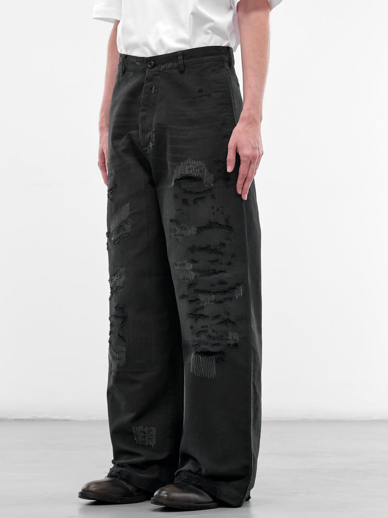 Black Baggy Mended Twill Pants (FN-MN-TROU001181-BLACK)