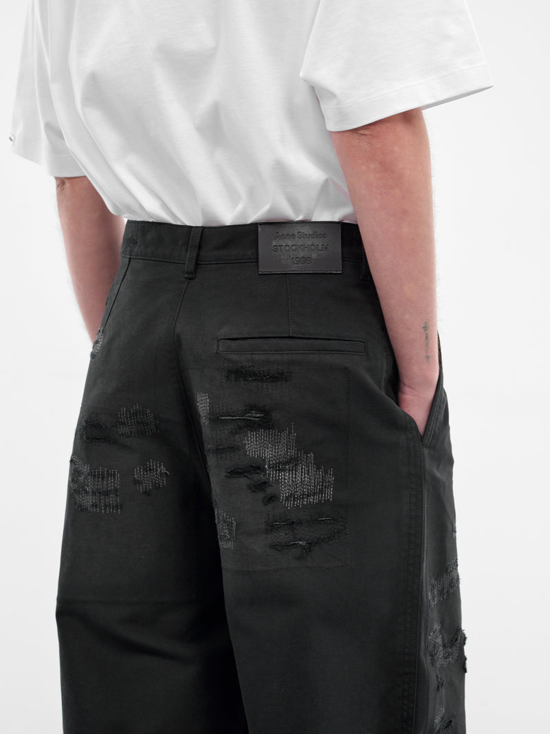 Black Baggy Mended Twill Pants (FN-MN-TROU001181-BLACK)